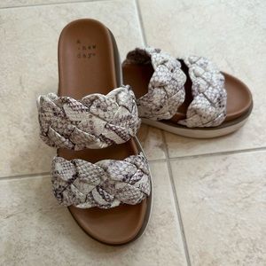 Snake print braided platform sandals